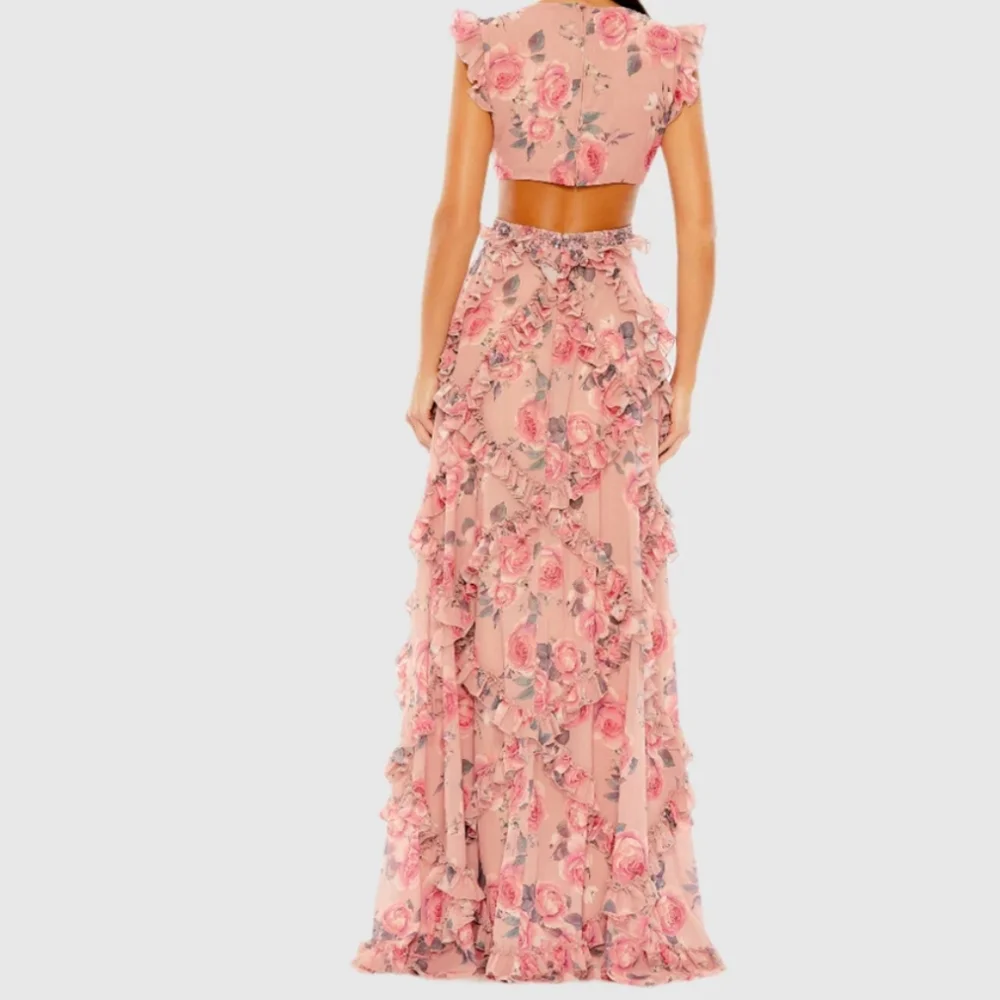MAC DUGGAL Ruffled Cut Out Cap Sleeve V Neck Gown - Picture 5 of 9